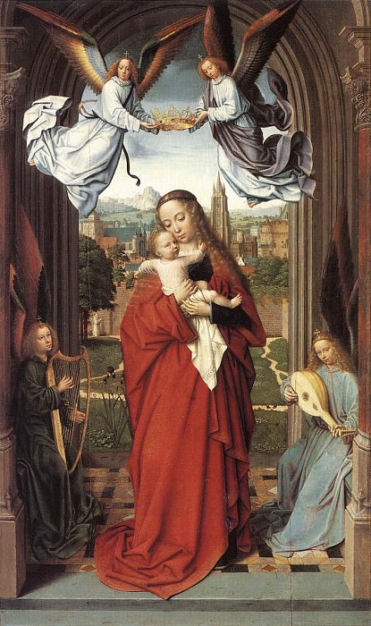 virgin and child with four angels. Gerard David