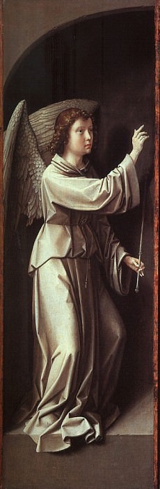 The Angel of the Annunciation, originally outer-lef. Gerard David