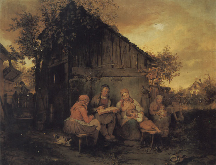 A Family Resting At Sunset. Josef Danhauser