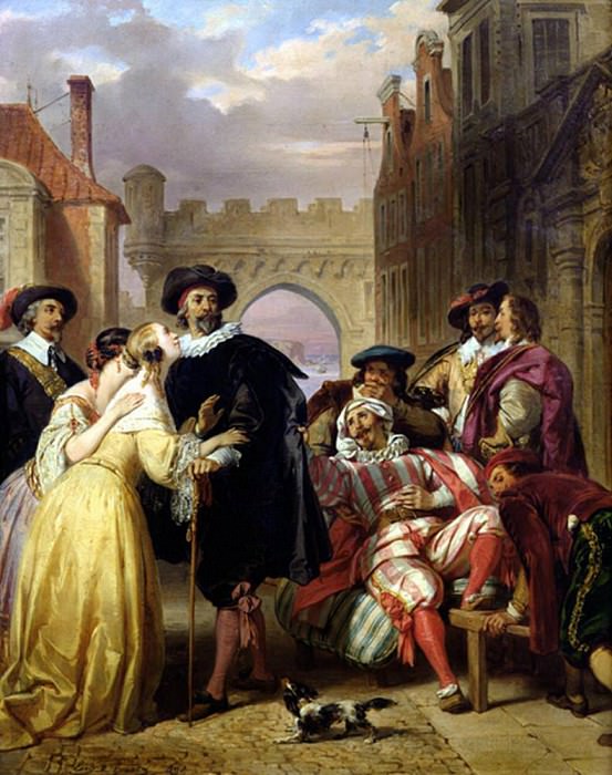 Финальная сцена из «Проделок Скапена» Мольера (1622-73). Эжен Франсуа Мари Жозеф Девериа