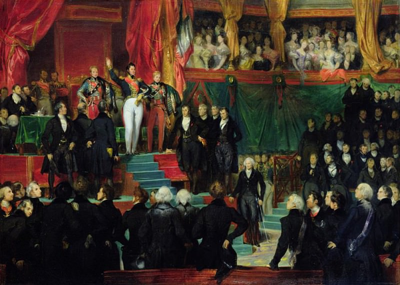 Louis-Philippe (1773-1850) is sworn in as king before the Chamber of Deputies, 9th August 1830. Eugene Francois Marie Joseph Deveria