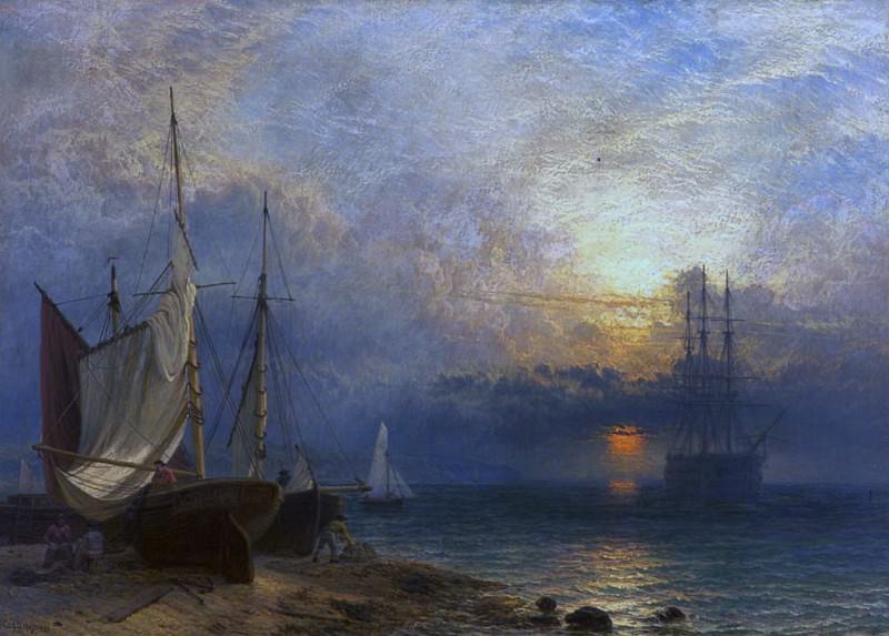 Waiting for the Tide, Sunset. Henry Dawson