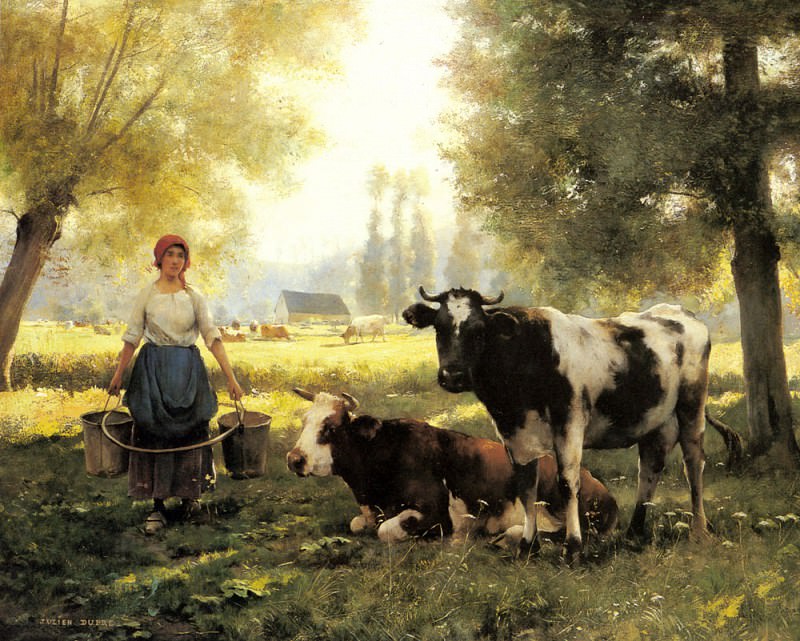 A Milkmaid With Her Cows On A Summer Day. Julien Dupre