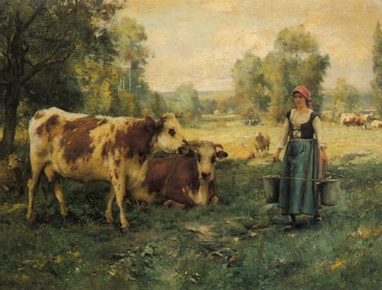 A Milk Maid with Cows and Sheep. Julien Dupre