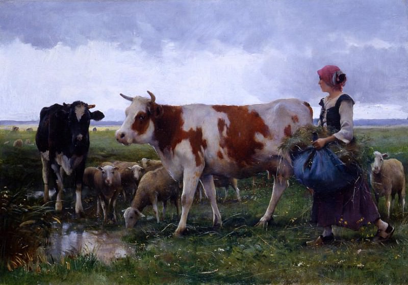 Peasant woman with cows and sheep. Julien Dupre