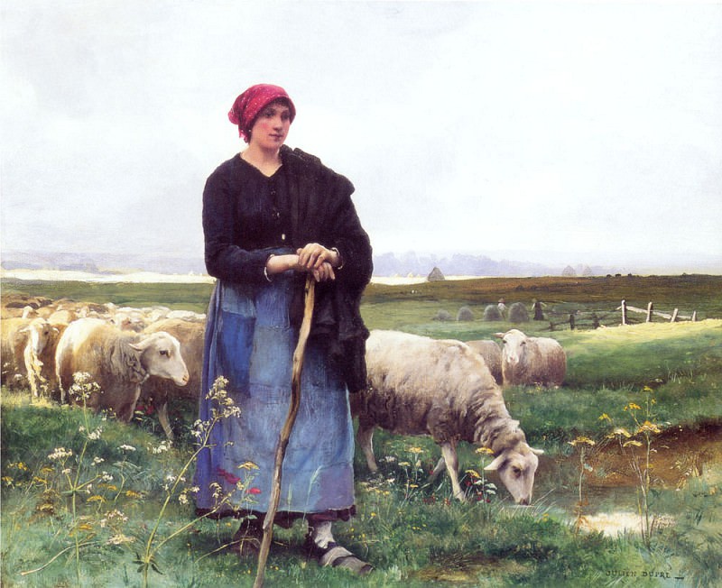 A Shepherdess with her flock. Julien Dupre