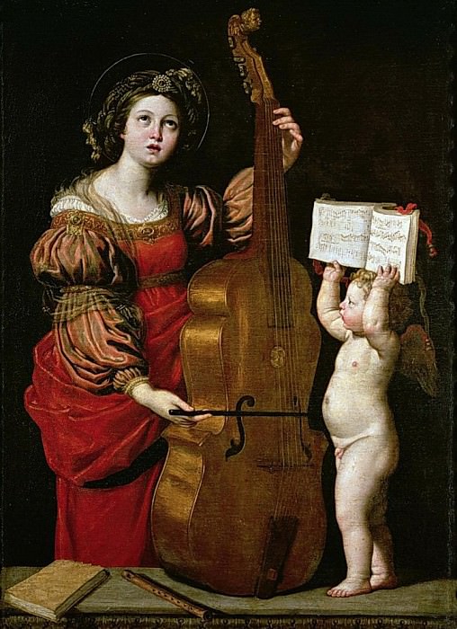 Святая Цецилия с ангелом, держащим ноты (картина) — Доменикино (Доменико  Зампьери)