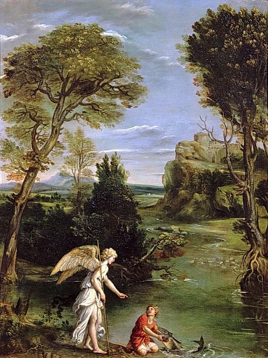 Landscape with Tobias laying hold of the Fish. Domenichino (Domenico Zampieri)