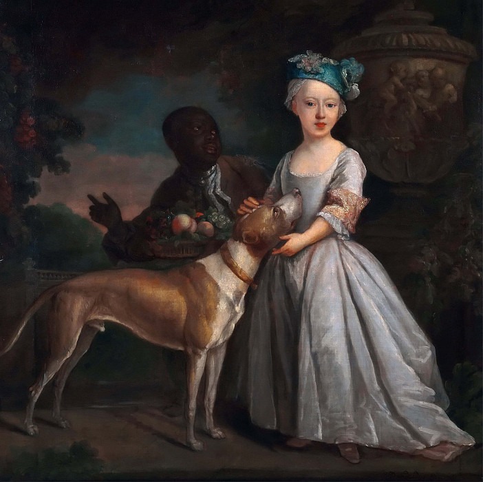 A Young Girl with a Dog and a Page