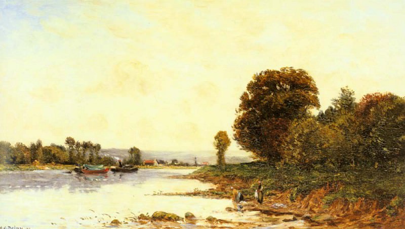 Washerwomen In A River Landscape. Hippolyte Camille Delpy