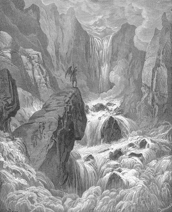 In with the river sunk and with it rose Satan. Gustave Dore