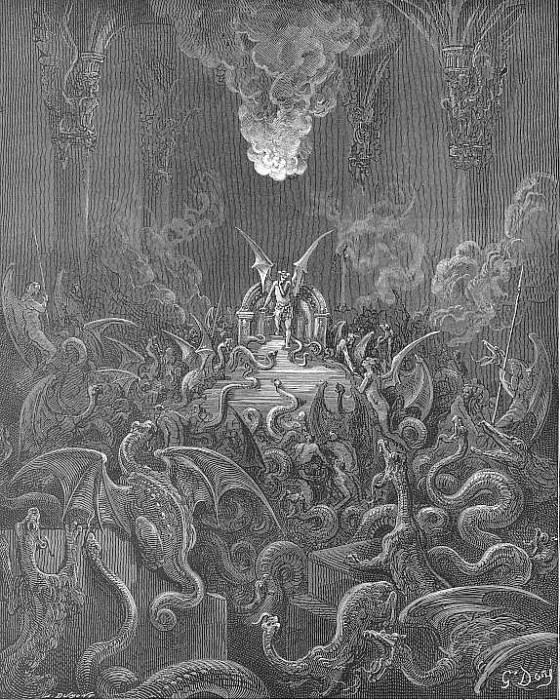 Dreadful was the din Of hissing through the hall thick swarming now With complicated monst. Gustave Dore