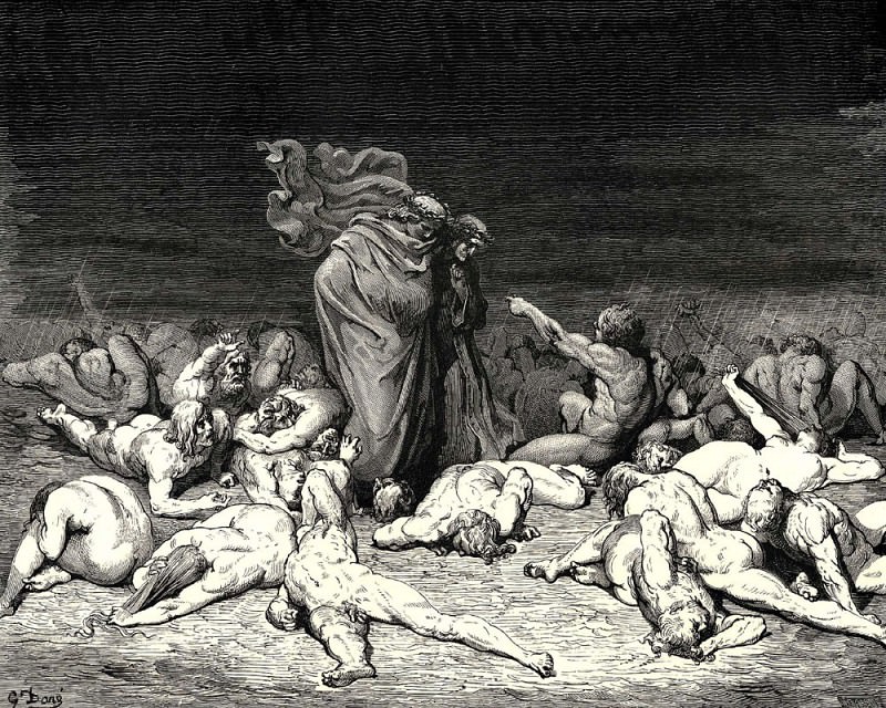 Thy city heap-d with envy to the brim held me in brighter days. Ye citizens were wont to name me Ciacco. Gustave Dore