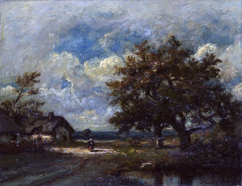 The Cottage by the Roadside, Stormy Sky. Jules Dupre