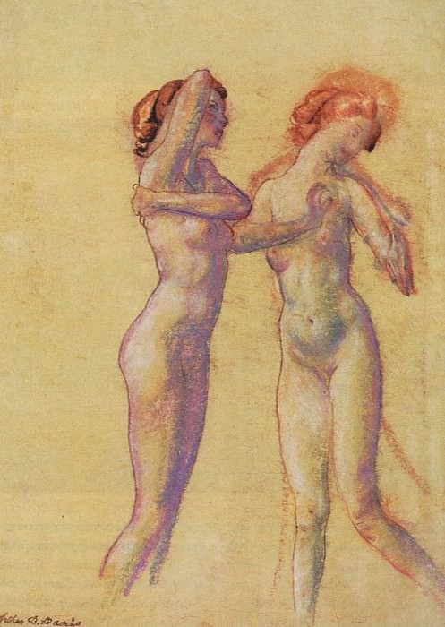 Две стоящих женских обнажённых фигуры. Артур Боуэн Дэвис