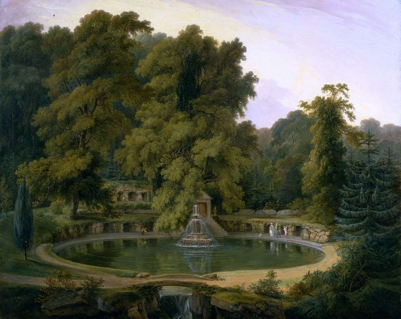 Храм, фонтан и пещера в парке Сезинкот. Томас Дэниэл