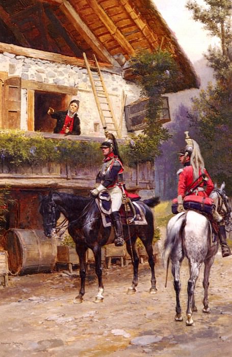 Mounted First Empire Dragoons In Front Of A Country House. Jean Baptiste Édouard Detaille