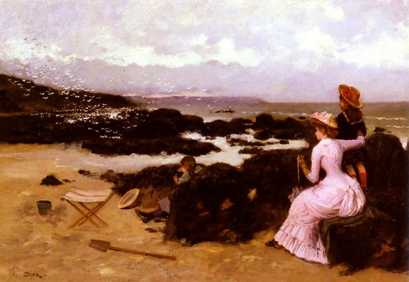 Женщина и дети на пляже. Эрнест Анж Дуез