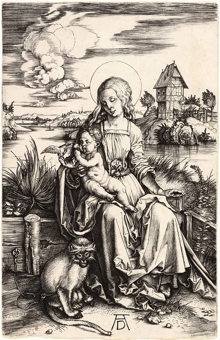 Madonna and Child with monkey. Durer Engravings