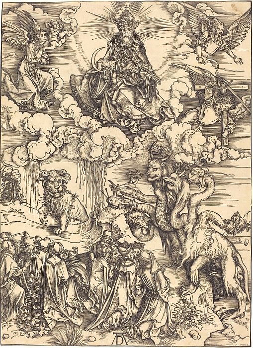 Beast with seven heads and the number of its 666 Probably. Durer Engravings