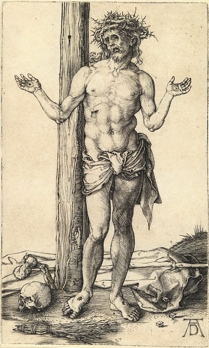 Suffering Christ with outstretched arms. Durer Engravings