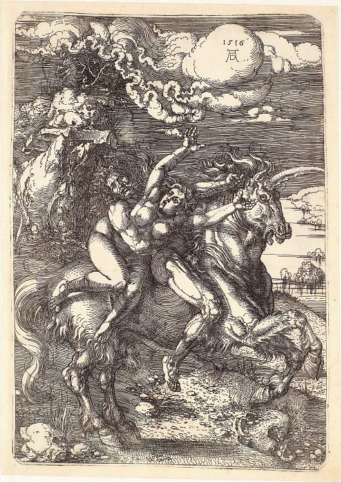 Abduction of Proserpine on a Unicorn. Durer Engravings