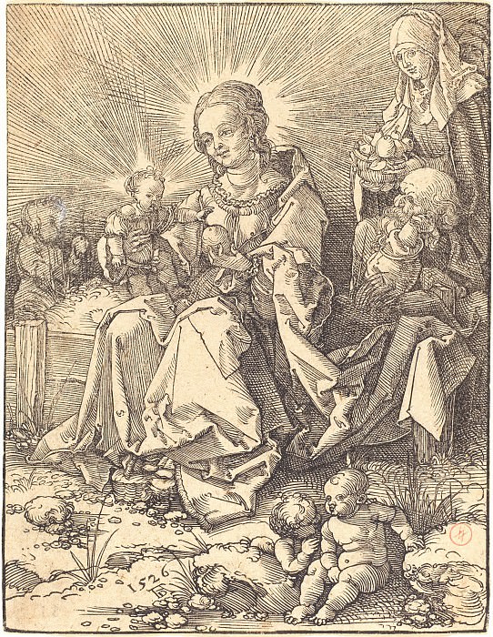 Holy Family on a grassy Bench. Durer Engravings