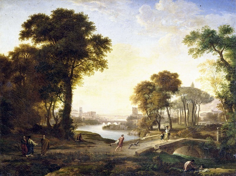 River landscape with figures. Pietro Ronzoni Giuseppe Diotti