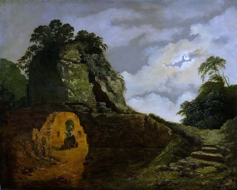 Virgil’s Tomb by Moonlight, with Silius Italicus, Joseph Wright of Derby