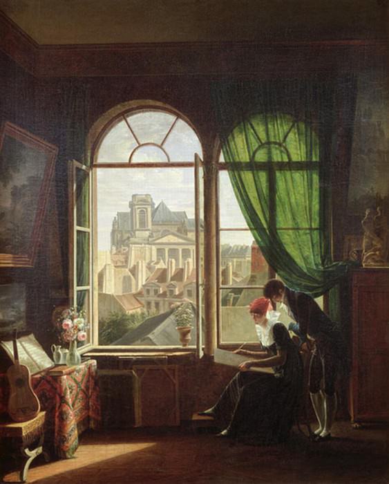 View of Saint-Eustache Church from a House on Rue Platriere or The Artists Interior. Martin Drolling