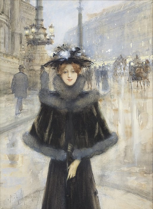 Young woman in front of the Opera Garnier. Edgar De Saint-Pierre De Montzaigle
