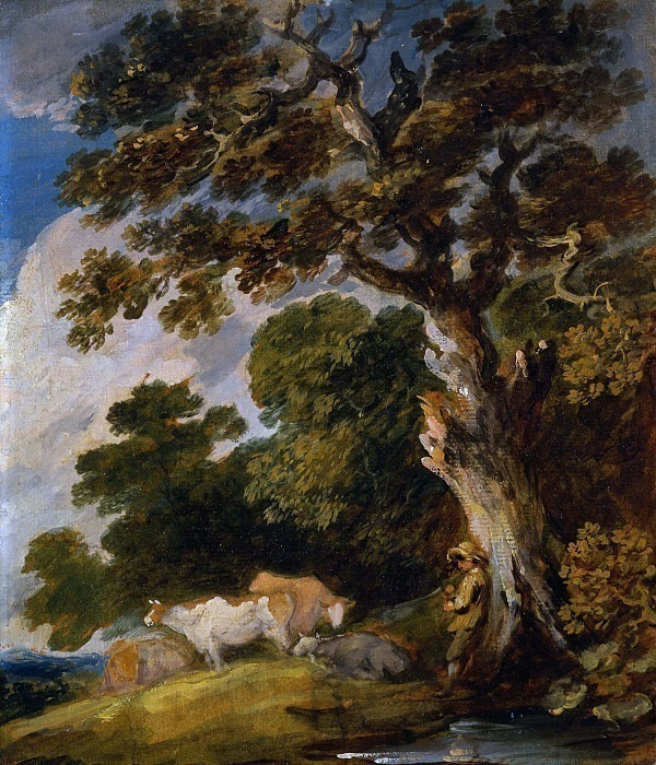 A Wooded Landscape with Cattle and Herdsman. Gainsborough Dupont