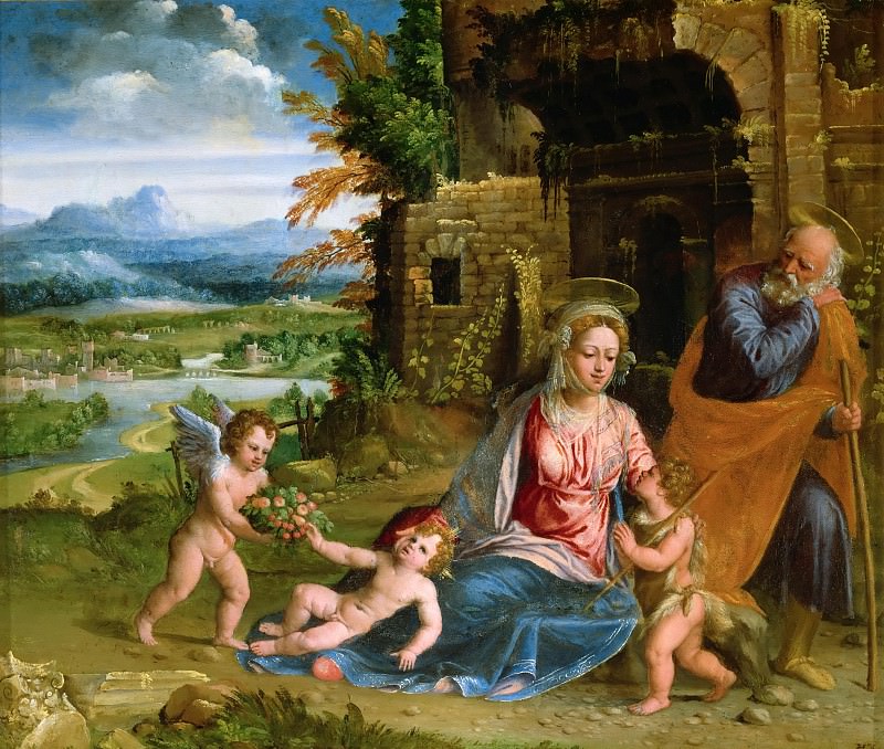 Holy Family with the Infant Saint John the Bapist. Battista Dossi (Battista de Luteri)