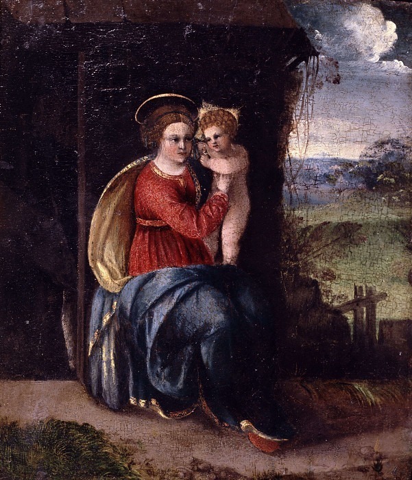 Madonna and Child in a Landscape. Battista Dossi (Battista de Luteri) (Workshop)