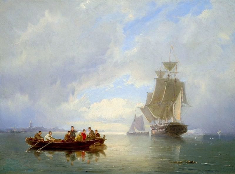 Корабль Becalmed и гребная лодка. Питер Кристиан Корнелис Доммельшуйцен