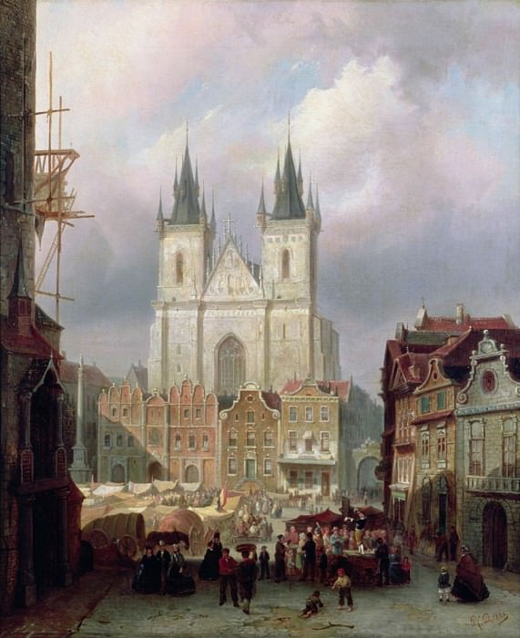 The Old Market Place at Prague. Pieter Christiaan Cornelis Dommelshuizen