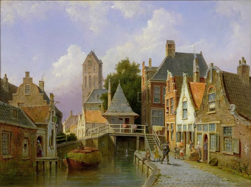 Canal Scene in Holland. Pieter Christiaan Cornelis Dommelshuizen