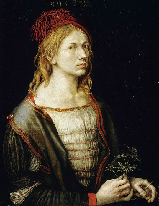 Portrait of the artist holding a thistle. Albrecht Dürer