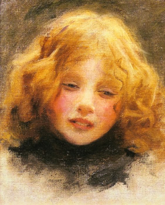 Head Study Of A Young Girl. Arthur John Elsley
