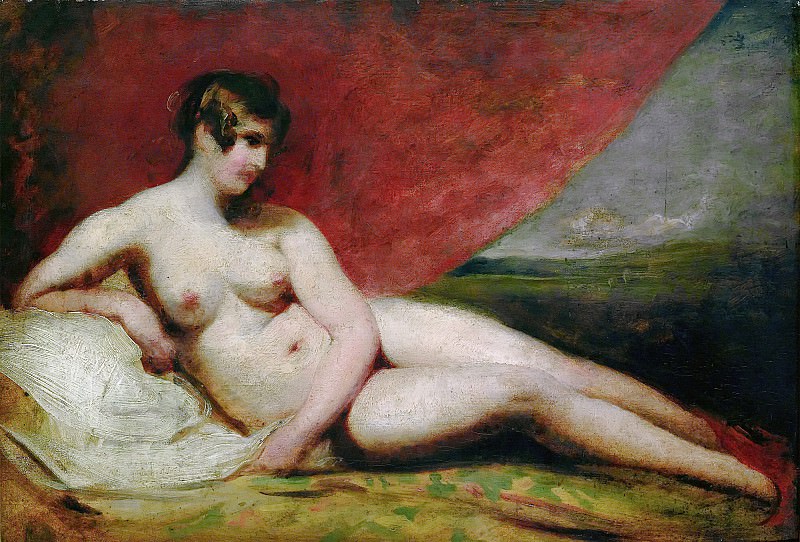NAKED WOMAN WITH RED DRAPERY. William Etty