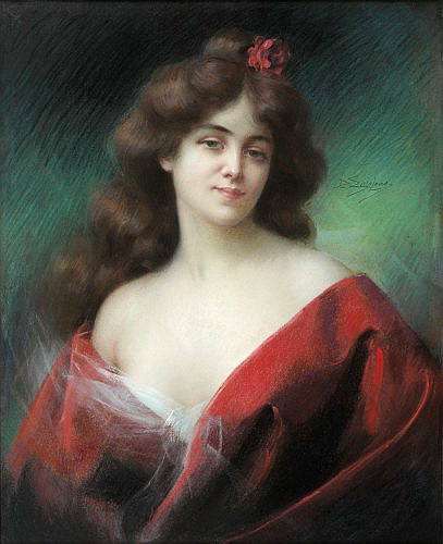Портрет женщины в красном платье. Дельфин Анжольра