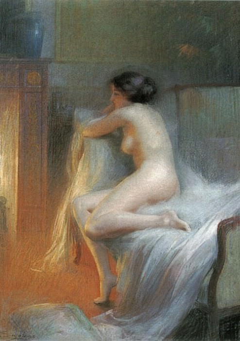 A Nude Reclining By The Fire. Delphin Enjolras