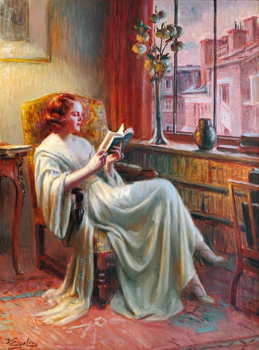 Женщина, читающая у окна. Дельфин Анжольра