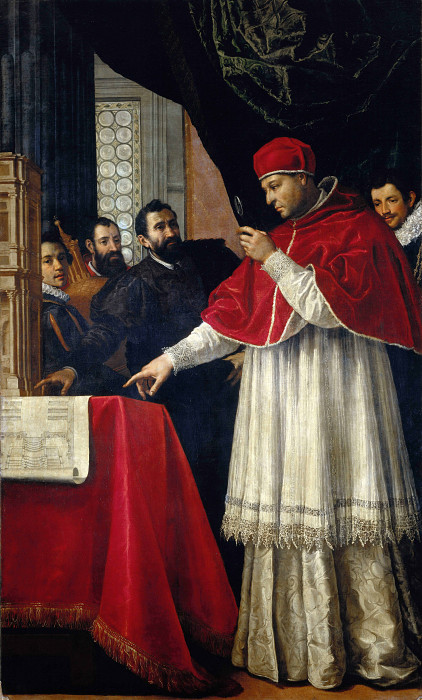 Michelangelo Presents the Design for the Facade of San Lorenzo, Biblioteca Laurenziana and Cappella Medici to Pope Leo X and Cardinal Giulio de’ Medici (the future Pope Clement VII). Jacopo Chimenti da Empoli
