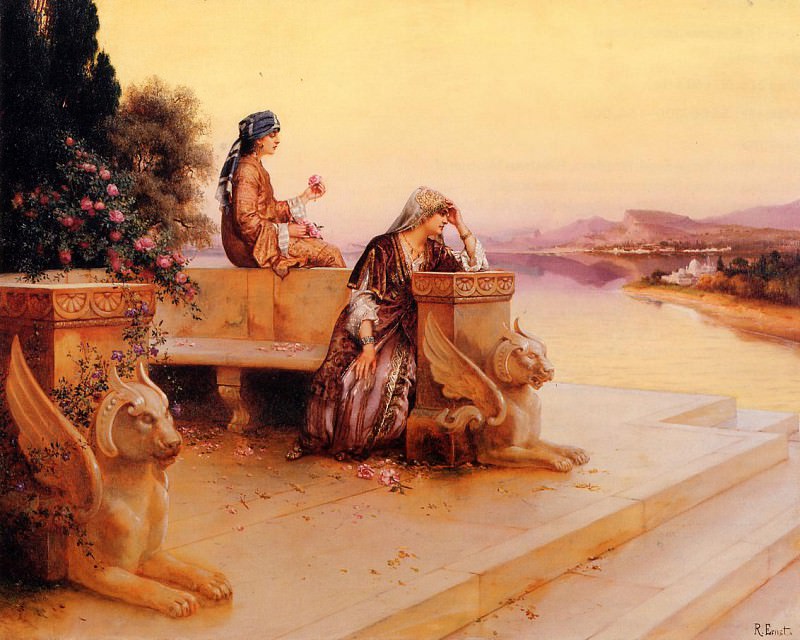 Elegant Arab Ladies on a Terrace at Sunset. Rudolf Ernst