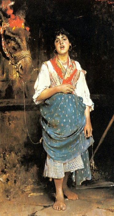 Esposito Gaetano A Peasant Girl With A Horse. Gaetano Esposito
