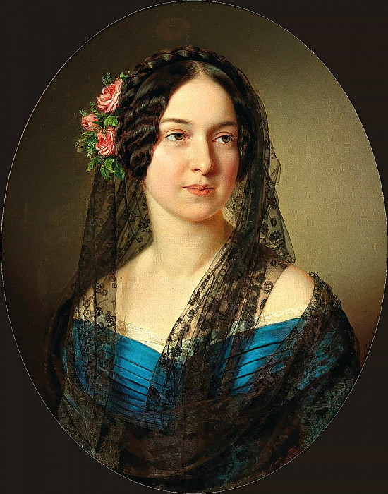 Portrait Of A Lady With Roses In Her Hair. Anton Einsle