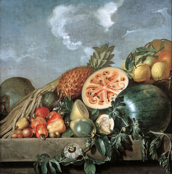 Still Life with Pineapple, Melon and Other Tropical Fruits; Stillleben Mit Ananas - Melone Und Anderen Tropischen Frücht. Albert Eckhout