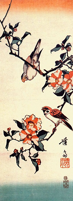 sparrows and camellia c1820. Eisen