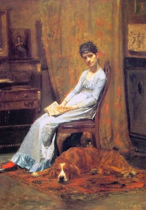 The Artists Wife and his setter Dog. Thomas Eakins